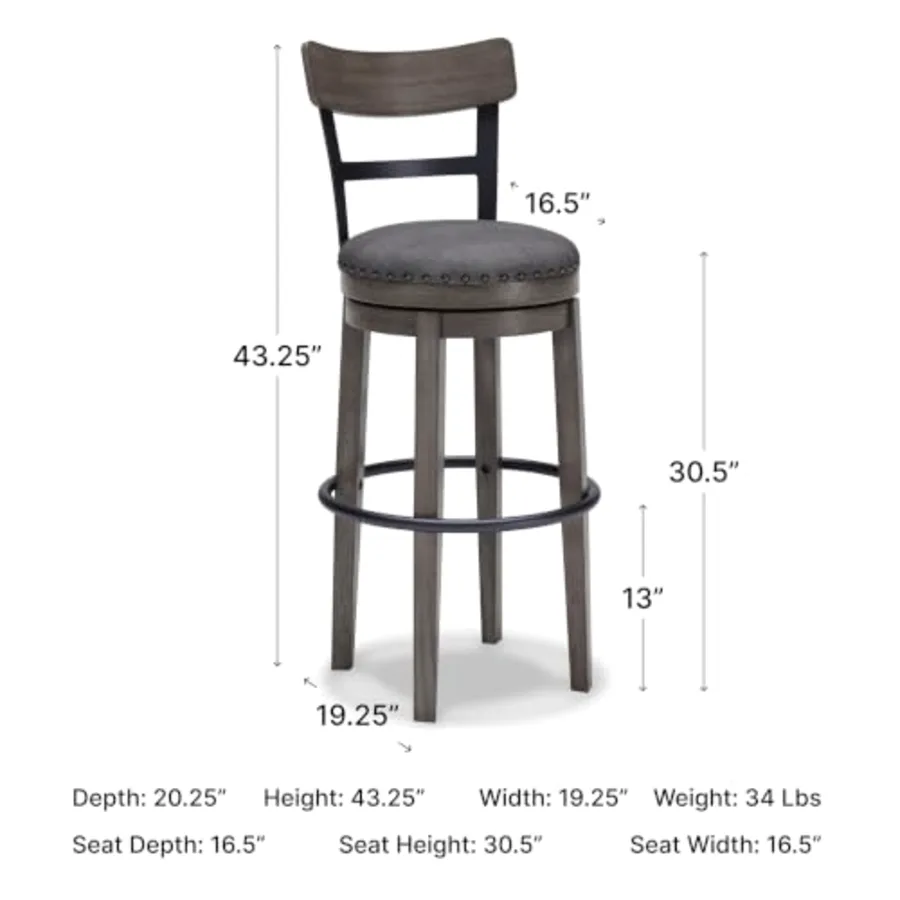 Caitbrook Casual Farmhouse Tall Upholstered Swivel Barstool view 3