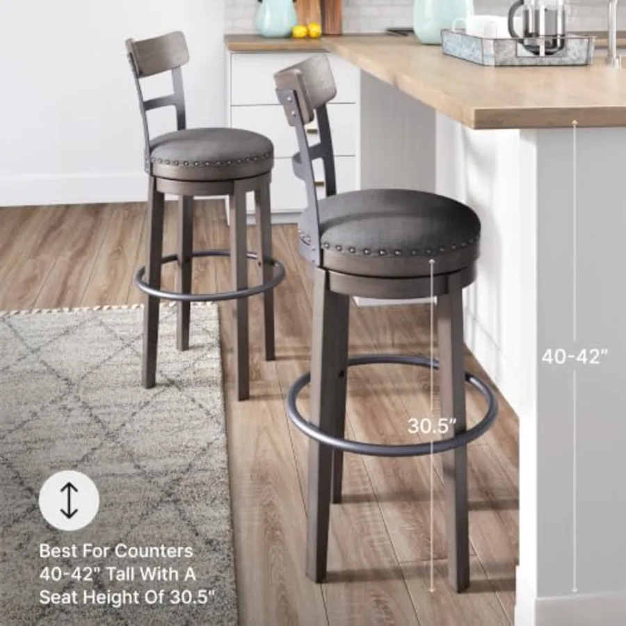 Caitbrook Casual Farmhouse Tall Upholstered Swivel Barstool view 4