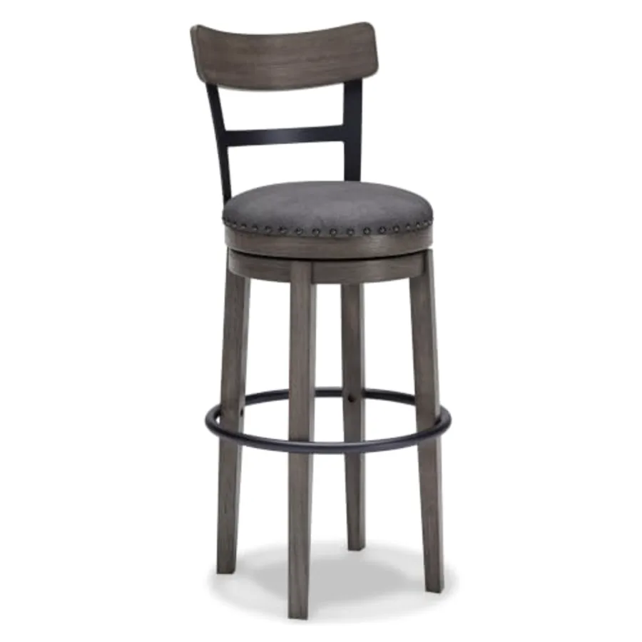 Caitbrook Casual Farmhouse Tall Upholstered Swivel Barstool