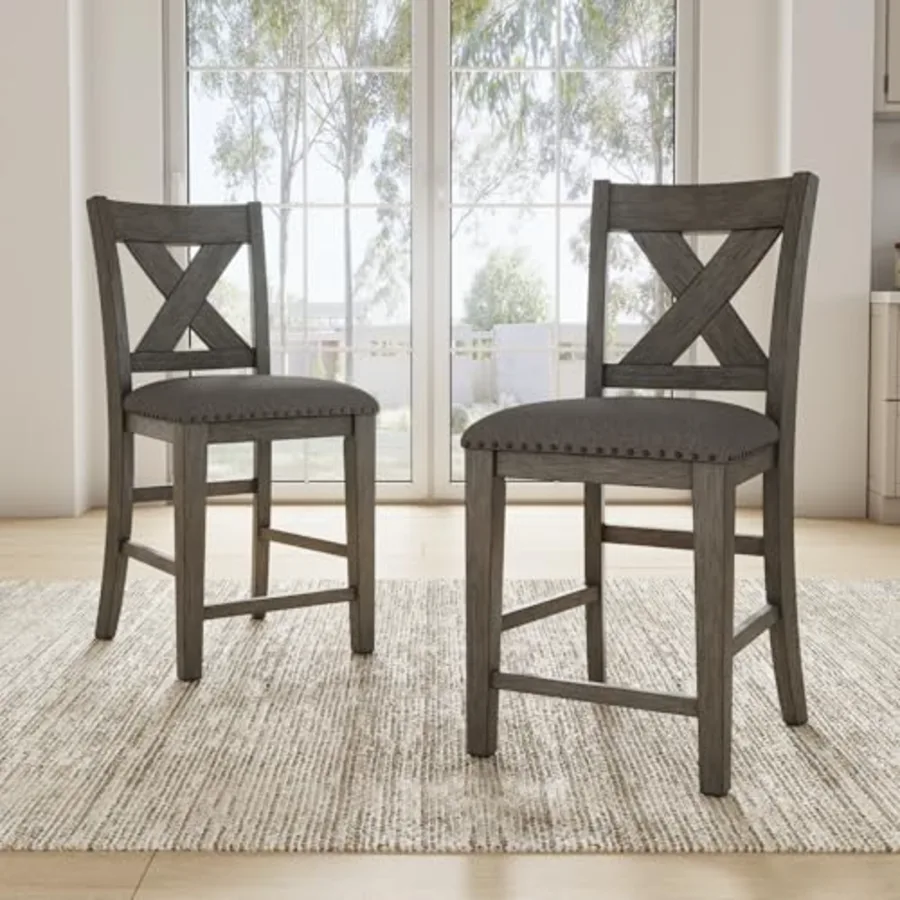 Caitbrook Rustic 24.63" Counter Height Upholstered Barstool view 2