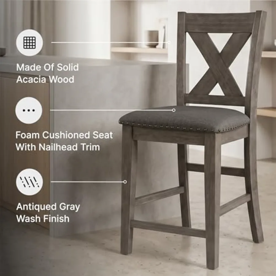 Caitbrook Rustic 24.63" Counter Height Upholstered Barstool view 4