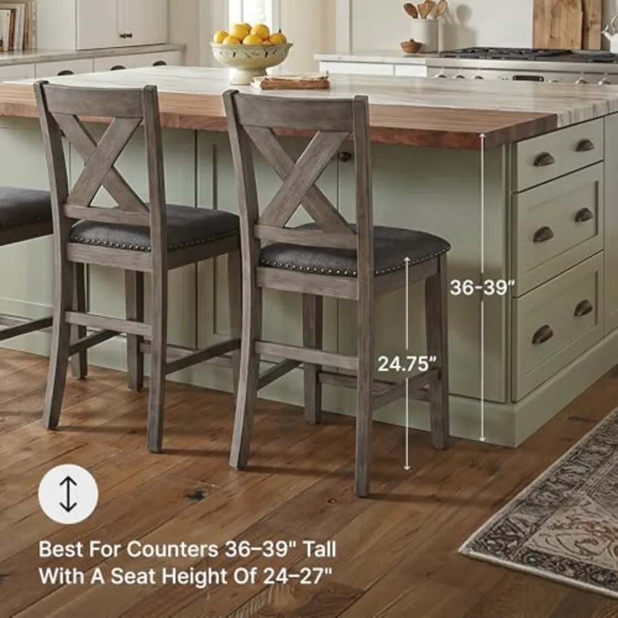 Caitbrook Rustic 24.63" Counter Height Upholstered Barstool view 5