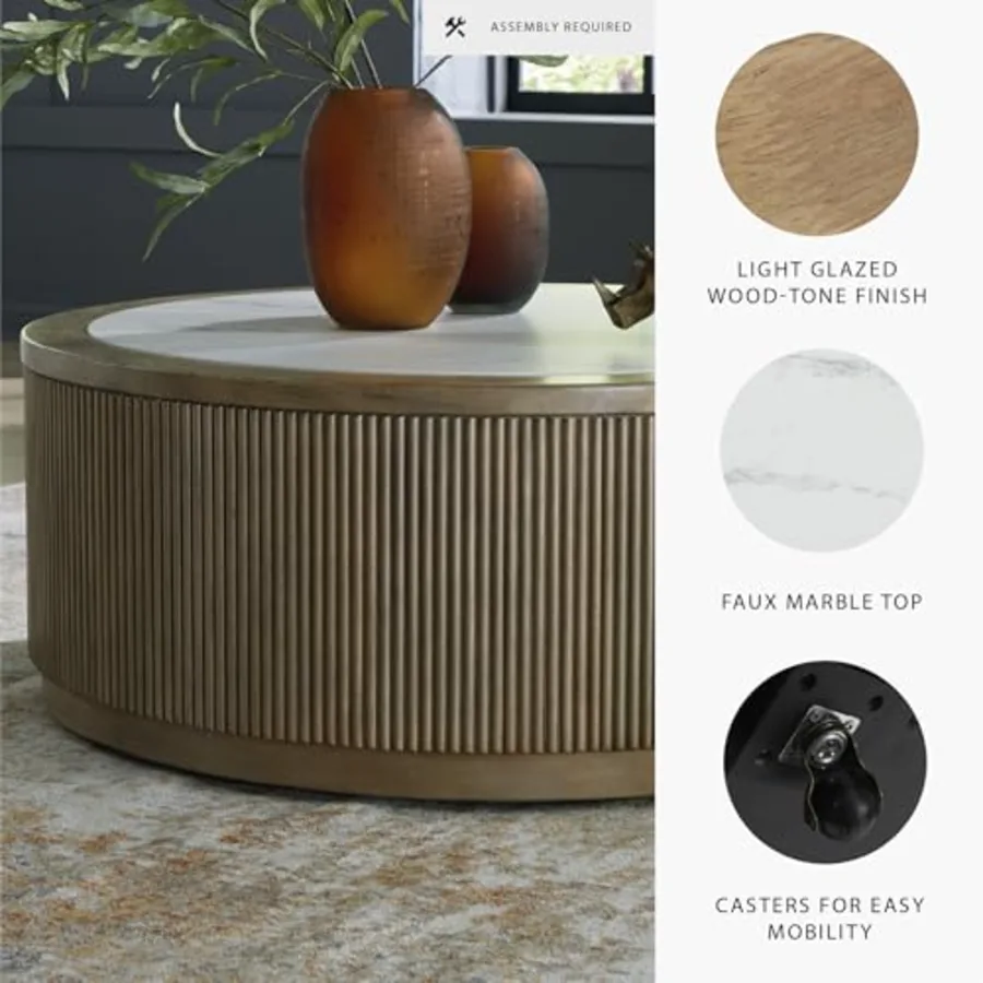 Camdill Round Coffee Table 42 Inch with Wheels view 4
