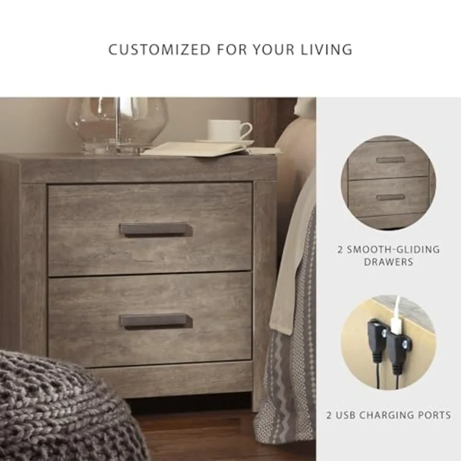 Culverbach Modern 2 Drawer Nightstand with 2 USB Charging view 5
