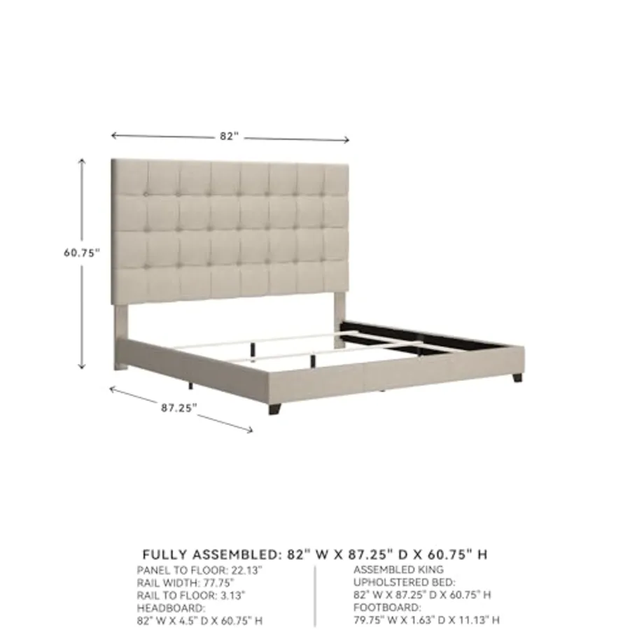 Dolante Modern Farmhouse Button-Tufted Upholstered Platform view 3