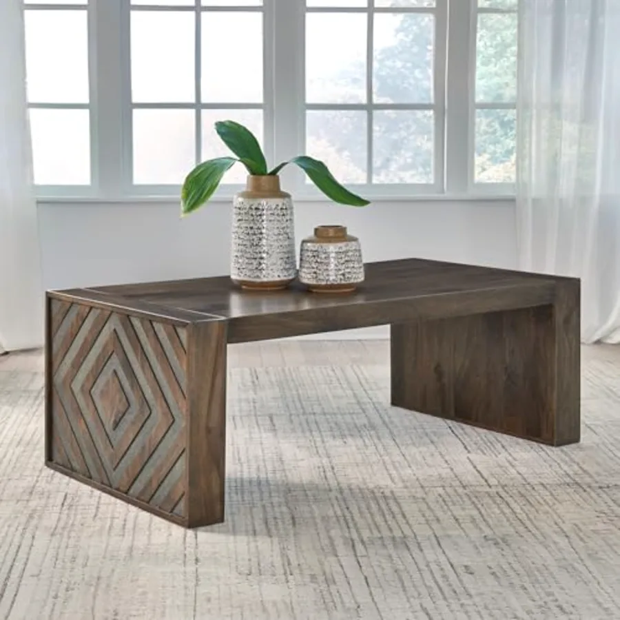 Dreggan Casual Coffee Table with Carved Diamond Pattern view 2