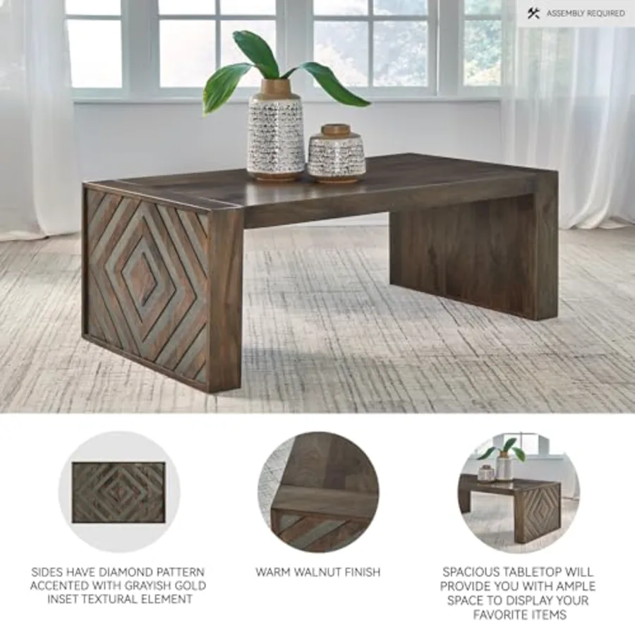 Dreggan Casual Coffee Table with Carved Diamond Pattern view 4