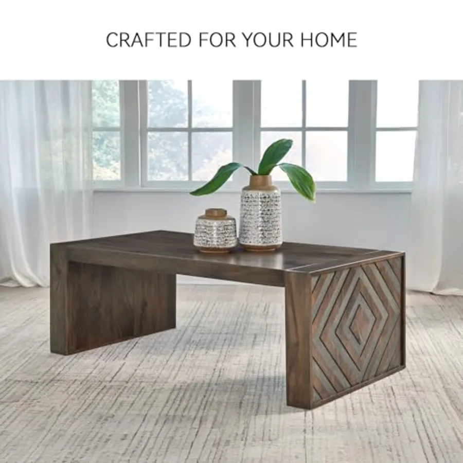 Dreggan Casual Coffee Table with Carved Diamond Pattern view 5