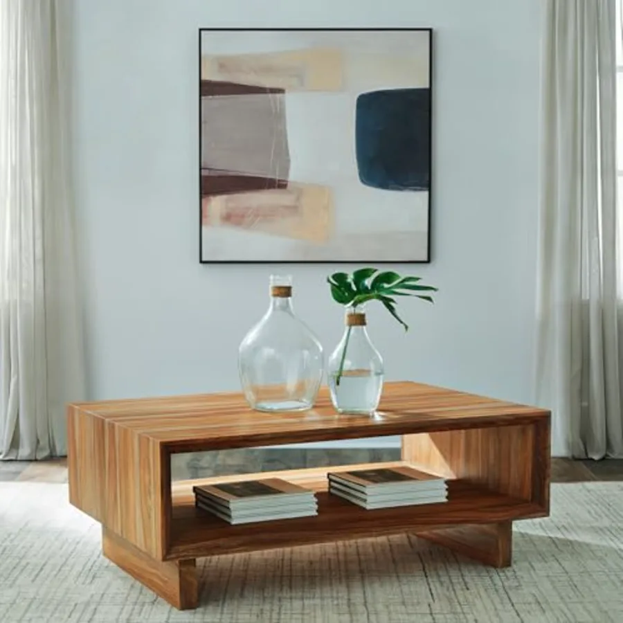 Dressonni Rustic Coffee Table with 1 Open Lower Shelf view 2