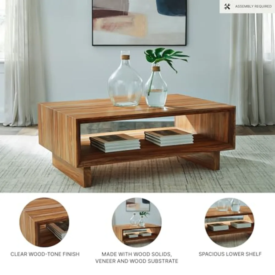 Dressonni Rustic Coffee Table with 1 Open Lower Shelf view 4