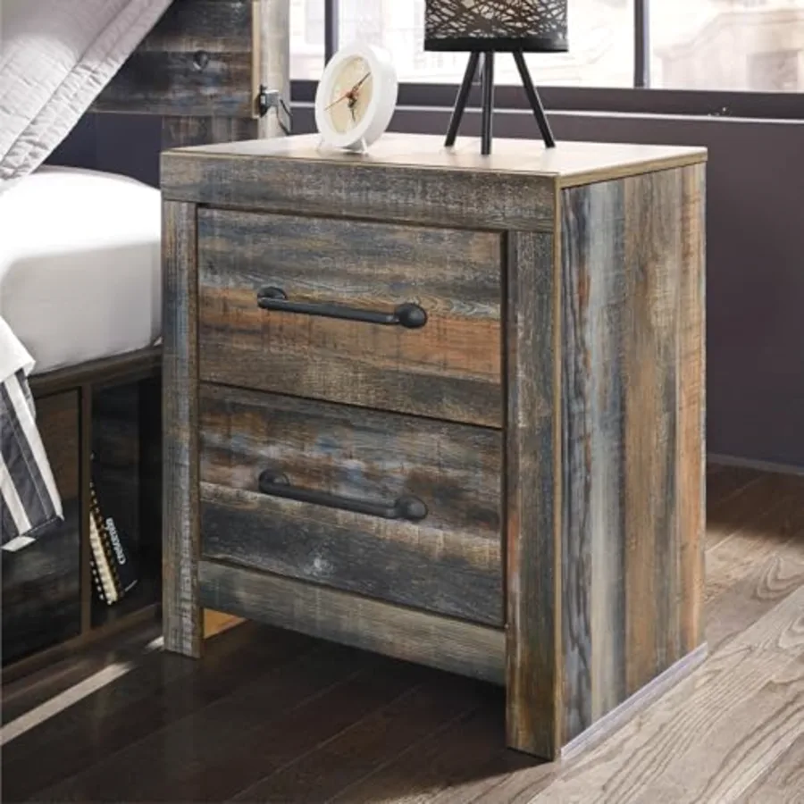 Drystan Rustic Industrial 2 Drawer Nightstand with 2 view 2