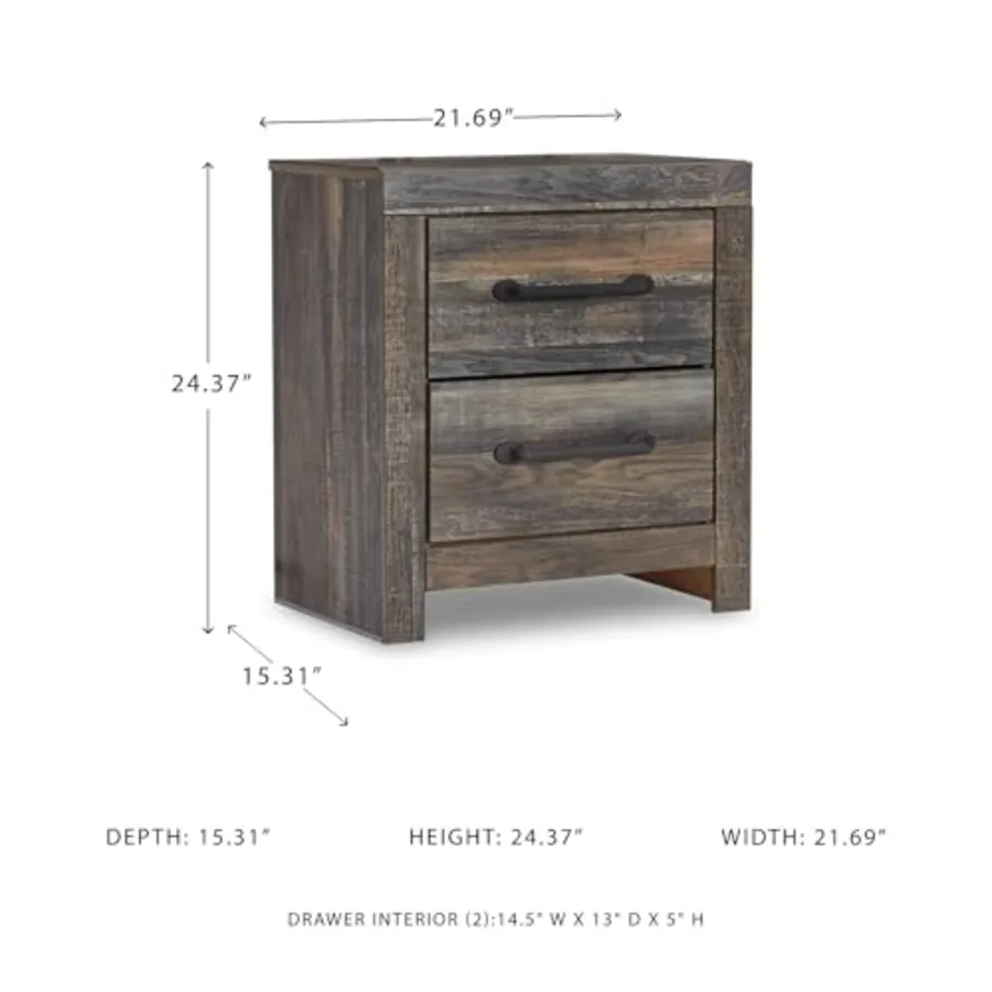 Drystan Rustic Industrial 2 Drawer Nightstand with 2 view 3