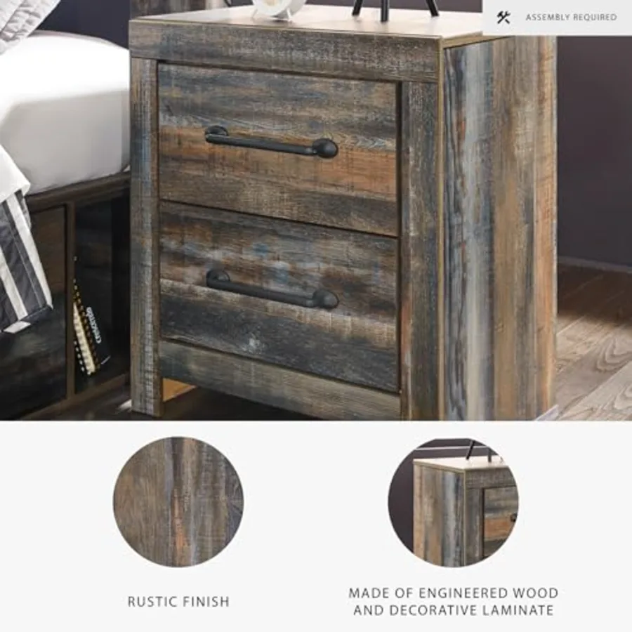 Drystan Rustic Industrial 2 Drawer Nightstand with 2 view 5