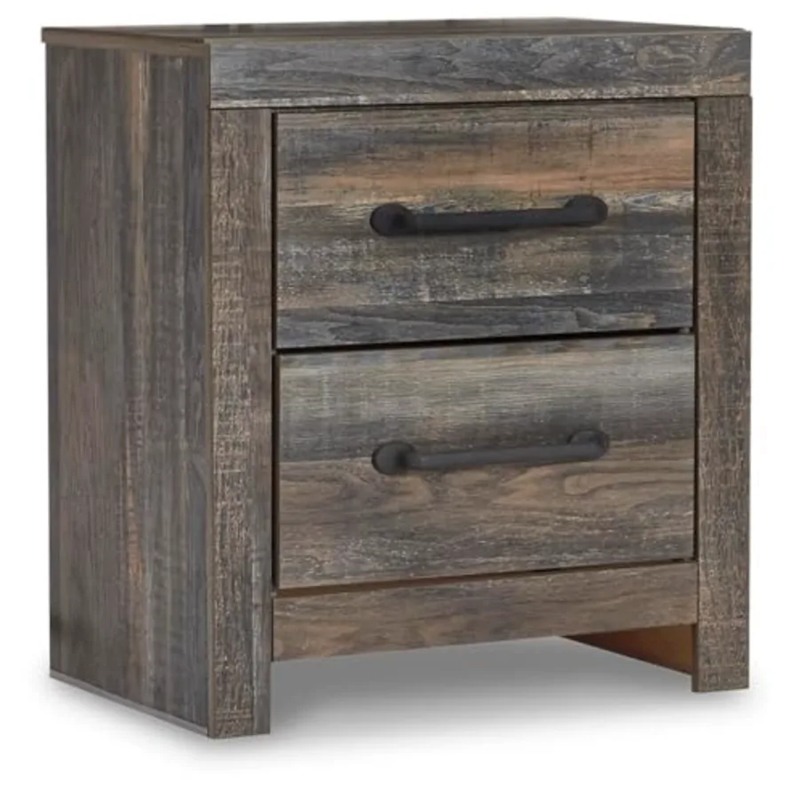 Drystan Rustic Industrial 2 Drawer Nightstand with 2