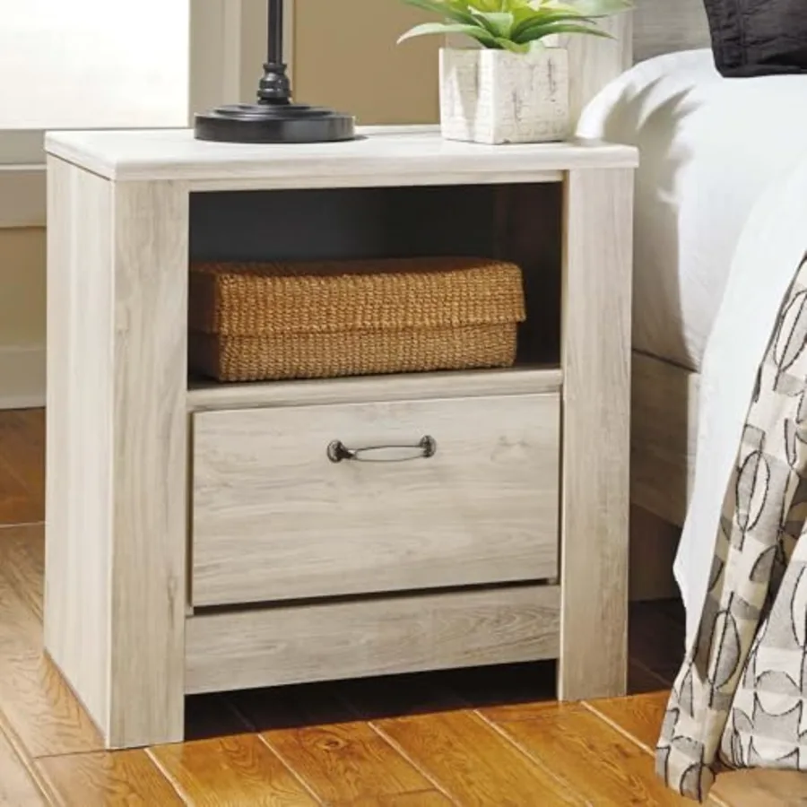 Farmhouse Nightstand Whitewash Bedside Table view 2