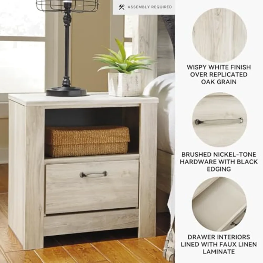 Farmhouse Nightstand Whitewash Bedside Table view 4