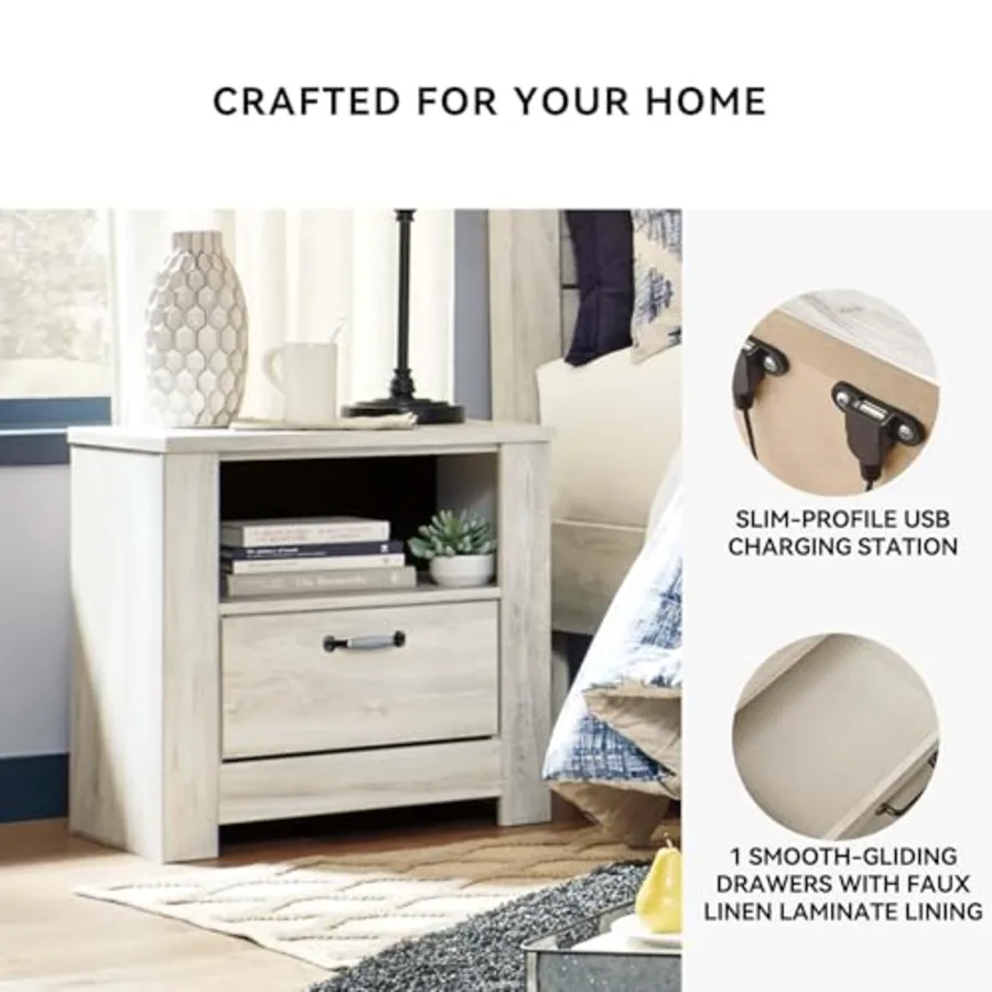 Farmhouse Nightstand Whitewash Bedside Table view 5