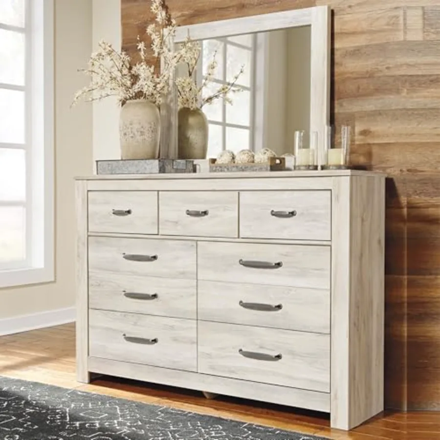 Farmhouse White Whitewash Dresser and Mirror view 2