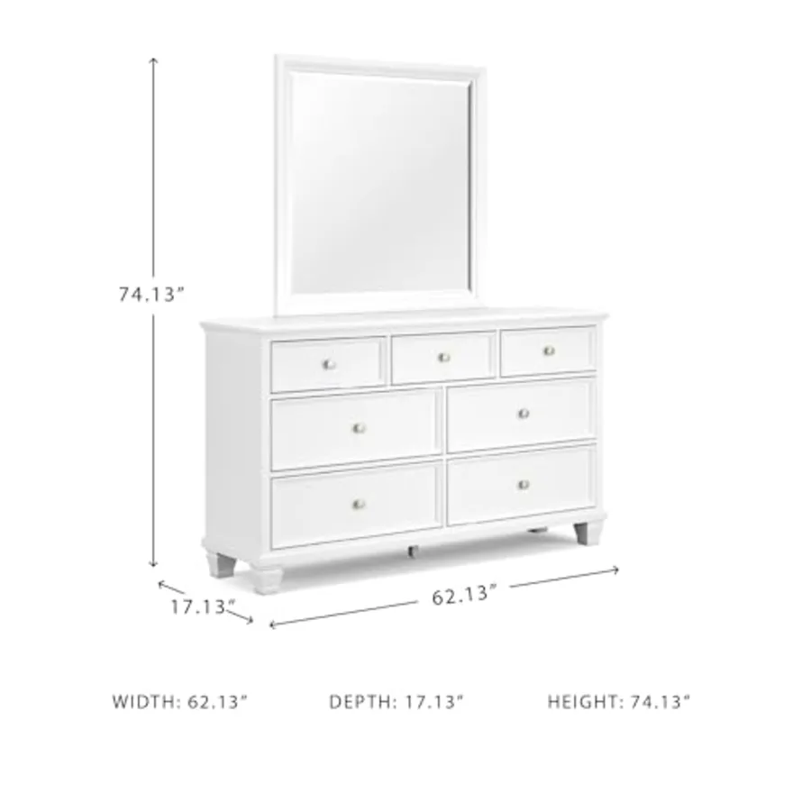 Fortman 7 Drawer White Dresser and Mirror Set view 3