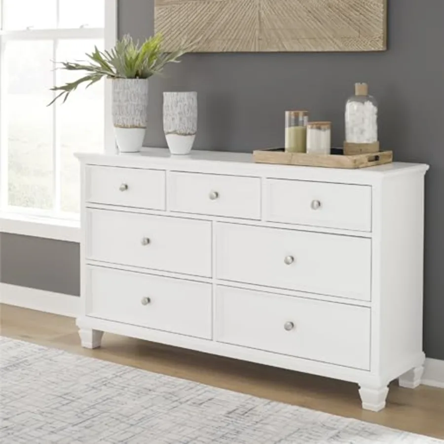 Fortman White 7-Drawer Wide Dresser for Bedroom view 2