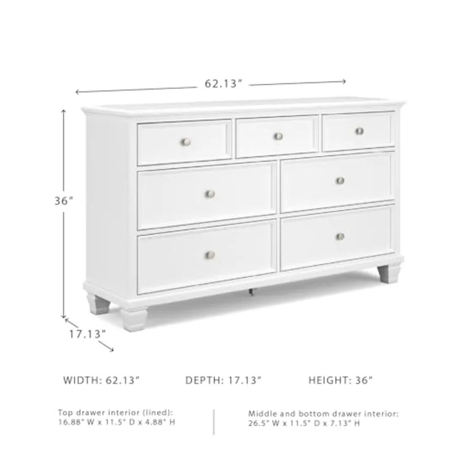 Fortman White 7-Drawer Wide Dresser for Bedroom view 3