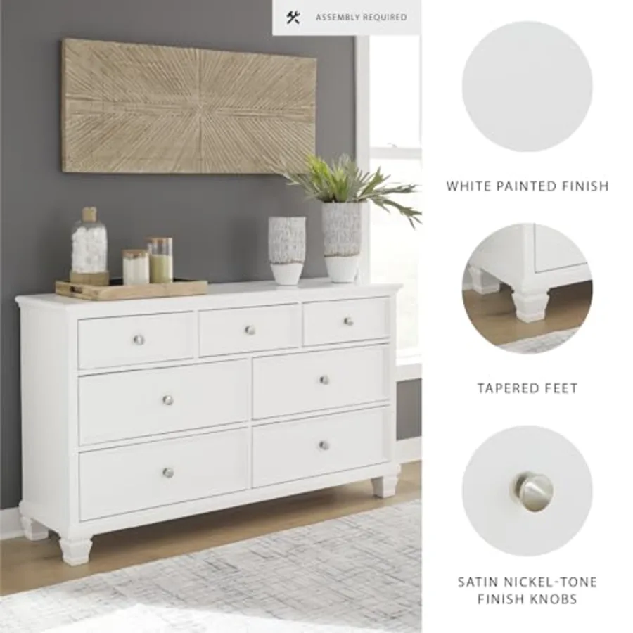 Fortman White 7-Drawer Wide Dresser for Bedroom view 4