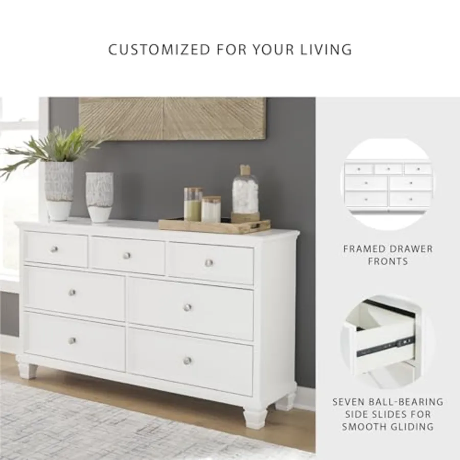 Fortman White 7-Drawer Wide Dresser for Bedroom view 5