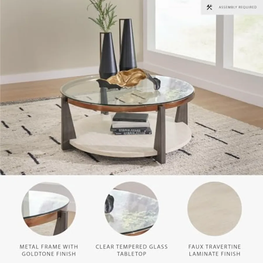 Frazwa 1-Piece Round Glass Coffee Table view 4