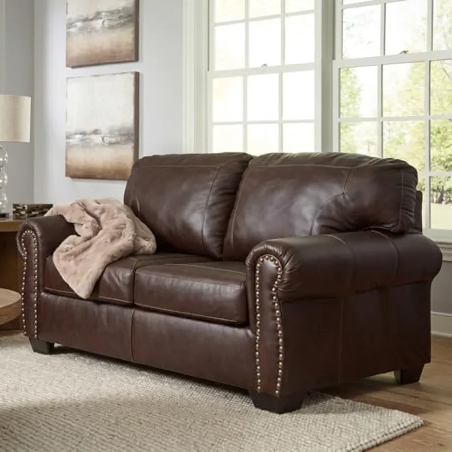 Furniture Brown Leather Loveseat Sofa view 2