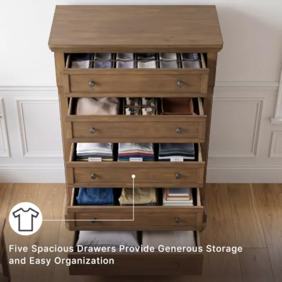 Glarrison Wood 5 Drawer Tall Chest of Drawers view 4