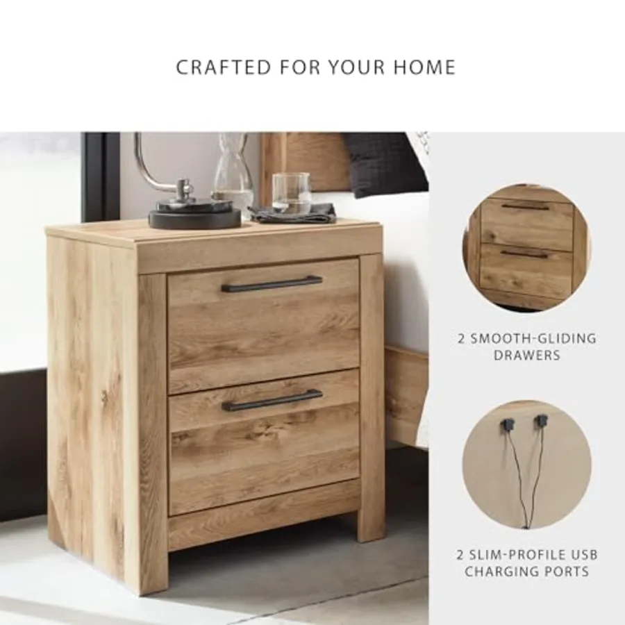 Hyanna Rustic Contemporary 2 Drawer Nightstand with 2 USB view 4
