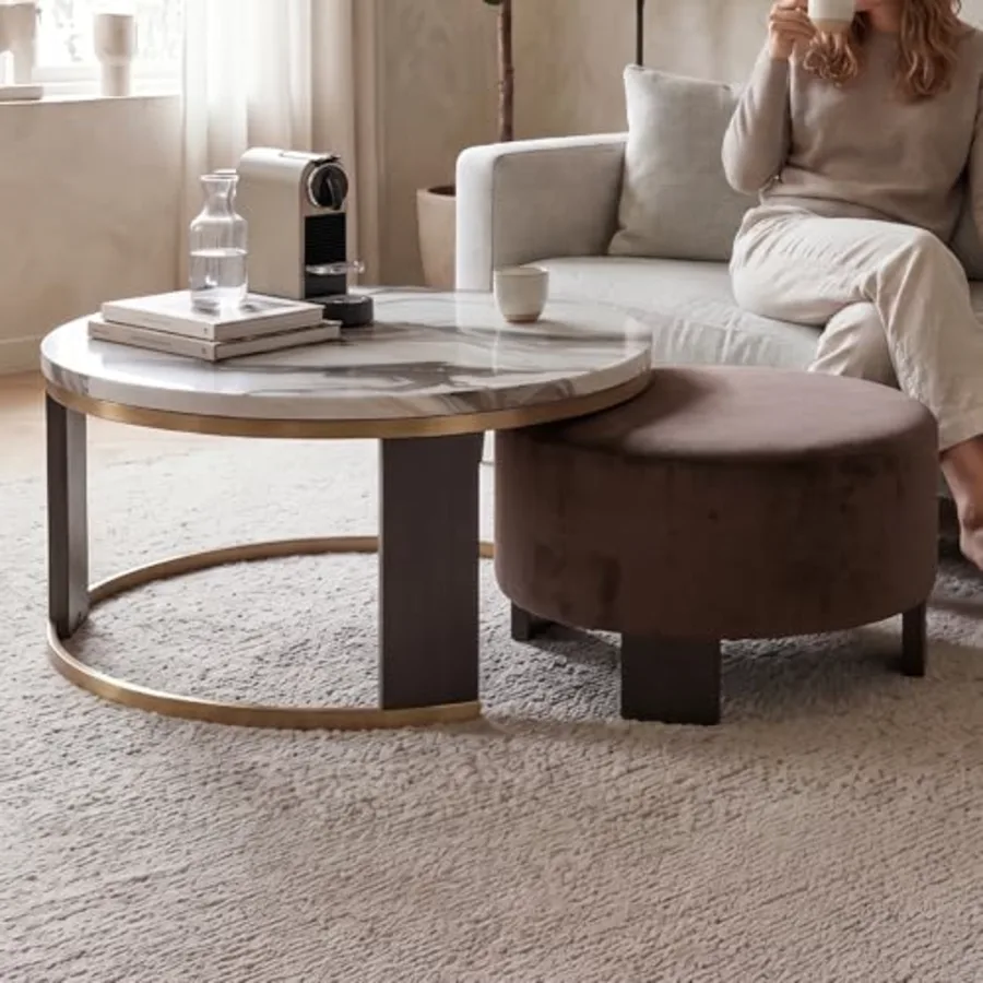 Jazmore Contemporary Faux Marble Nesting Coffee Table view 2