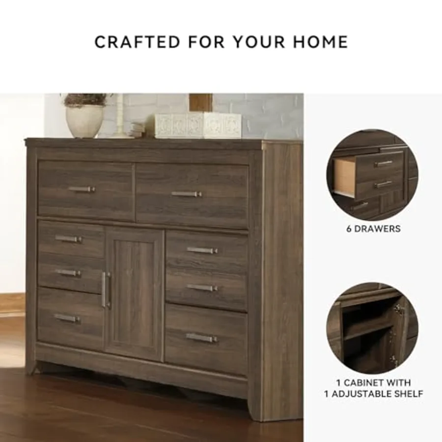 Juararo Rustic 6 Drawer Dresser with 1 Cabinet & Adjustable view 5
