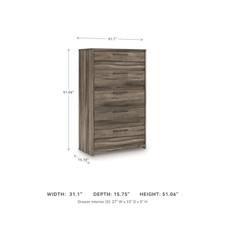 Jusika Rustic 5-Drawer Chest with Easy Glide and Safety Stop view 3