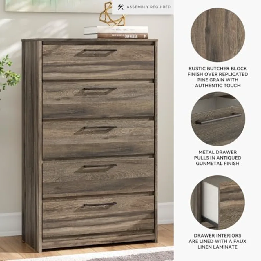 Jusika Rustic 5-Drawer Chest with Easy Glide and Safety Stop view 4