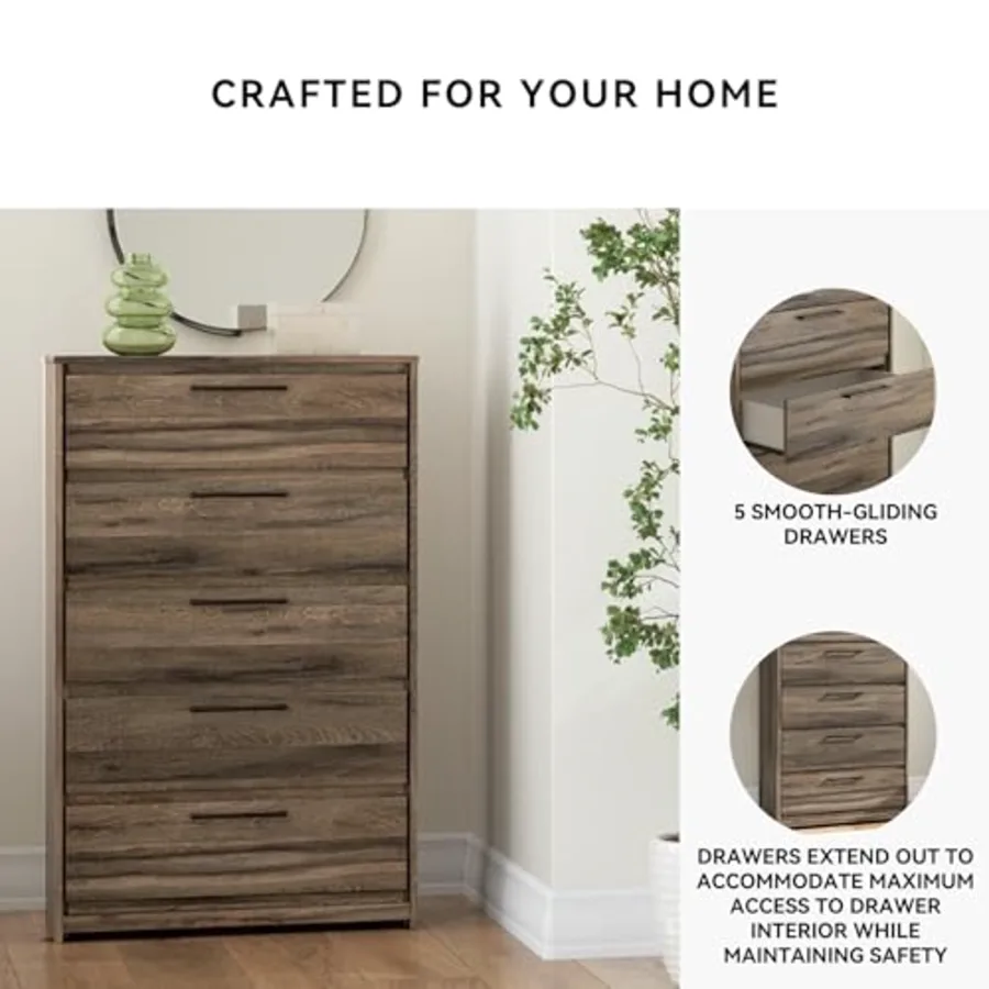 Jusika Rustic 5-Drawer Chest with Easy Glide and Safety Stop view 5