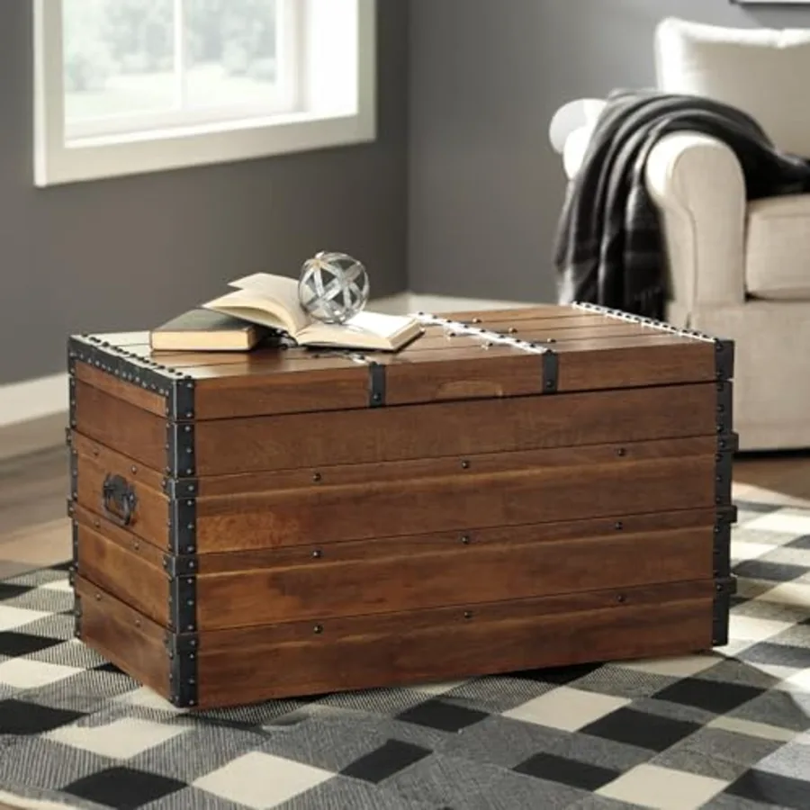 Kettleby Vintage Wood Storage Trunk or Coffee Table with Lift view 2