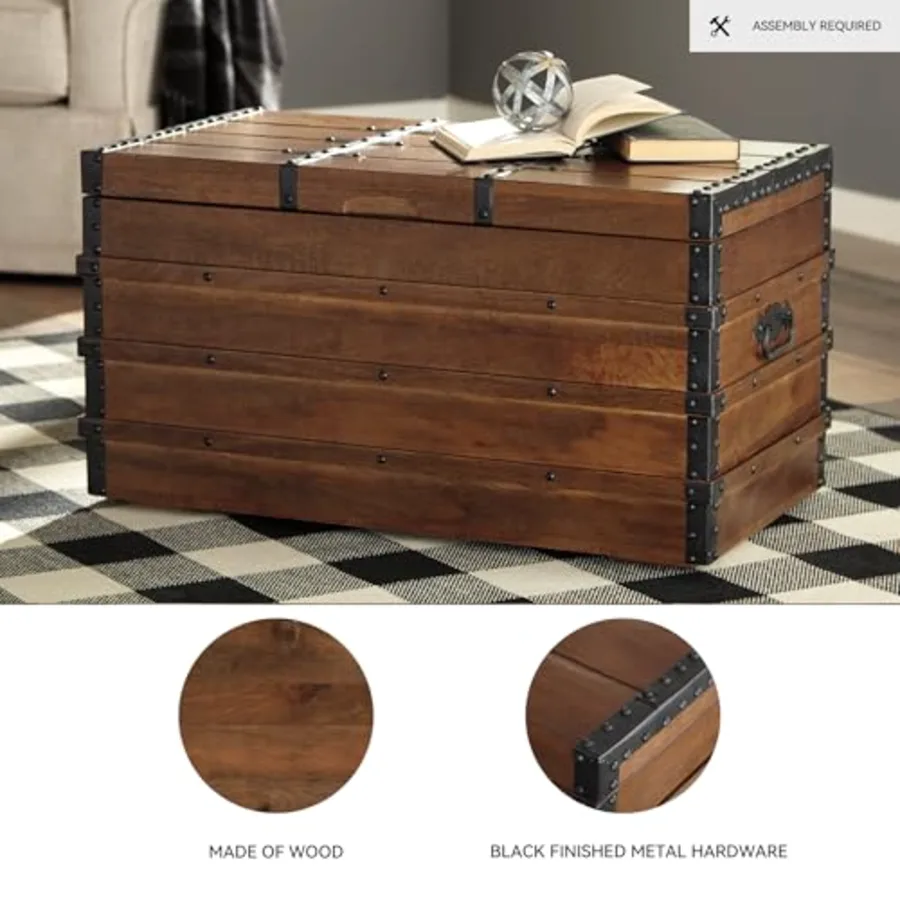 Kettleby Vintage Wood Storage Trunk or Coffee Table with Lift view 4