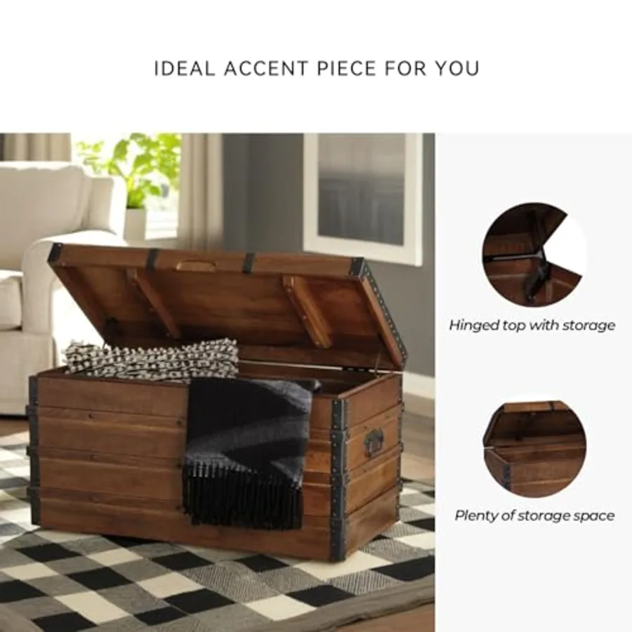 Kettleby Vintage Wood Storage Trunk or Coffee Table with Lift view 5