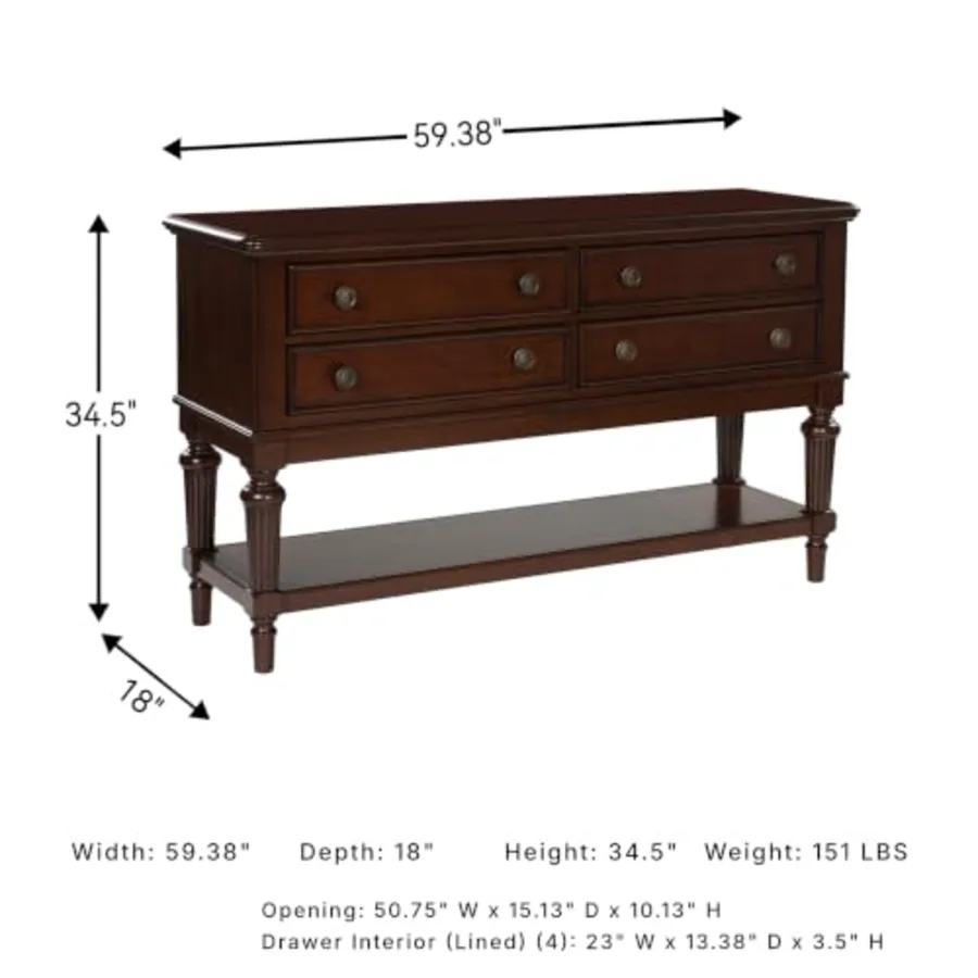 Lavinton Classic 4-Drawer Dining Server with Open Shelf view 2