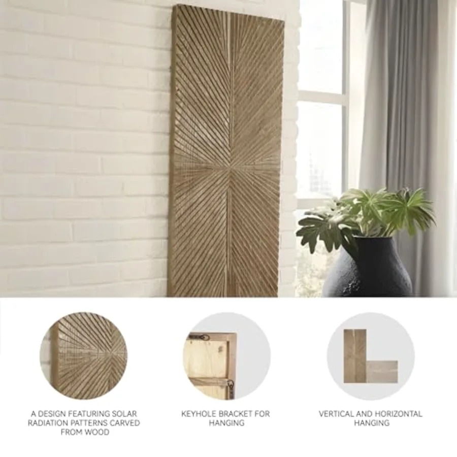 Lenora Rustic Sunburst Wood 20 x 48 Inch Wall Decor view 3