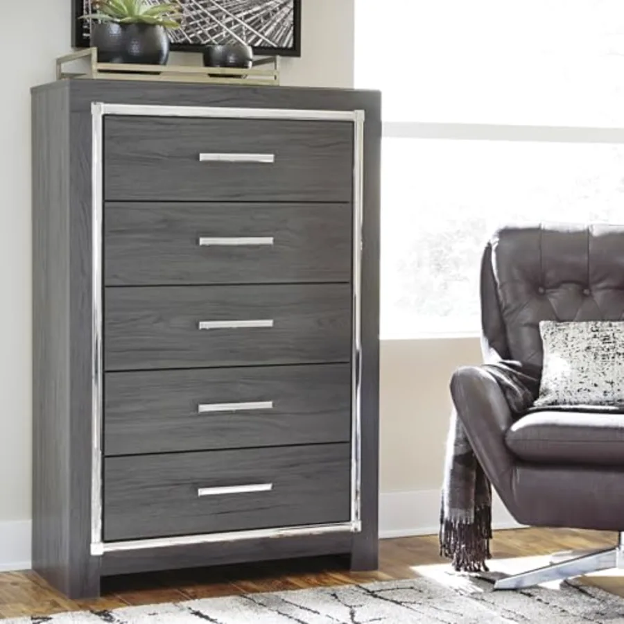 Lodanna Fully Assembled Gray 5 Drawer Chest view 2