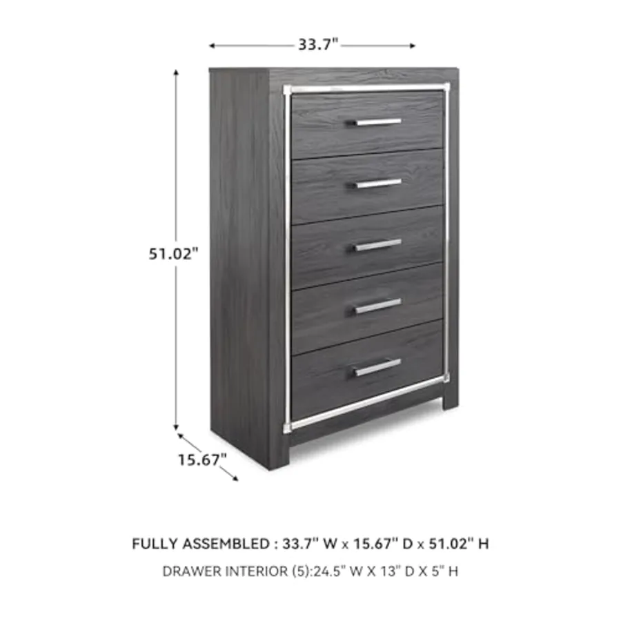 Lodanna Fully Assembled Gray 5 Drawer Chest view 3