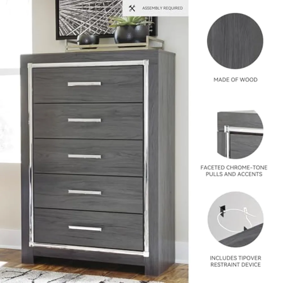 Lodanna Fully Assembled Gray 5 Drawer Chest view 4