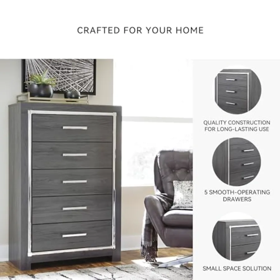 Lodanna Fully Assembled Gray 5 Drawer Chest view 5