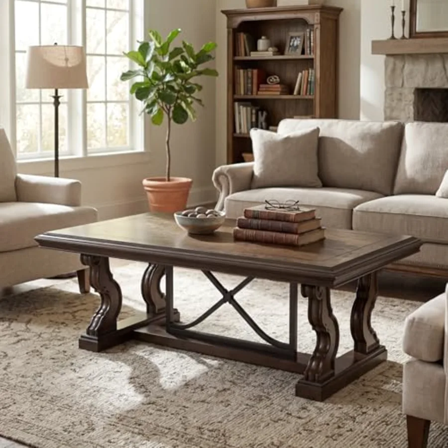 Maylee Classic Coffee Table with Trestle Base view 2