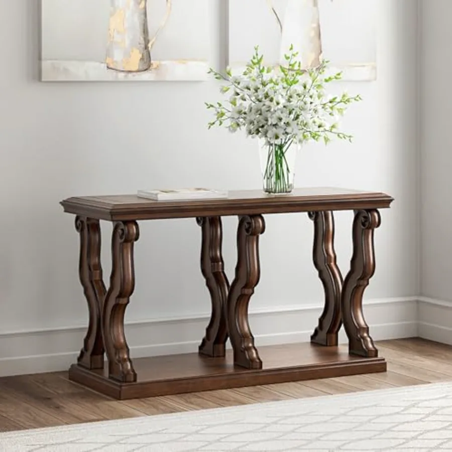 Maylee Classic Sofa Table with Open Shelf and Scroll Legs view 2