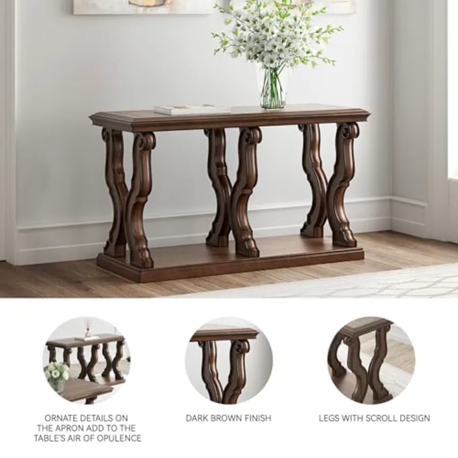 Maylee Classic Sofa Table with Open Shelf and Scroll Legs view 4