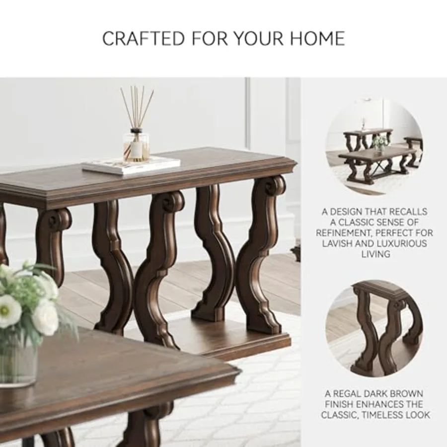 Maylee Classic Sofa Table with Open Shelf and Scroll Legs view 5