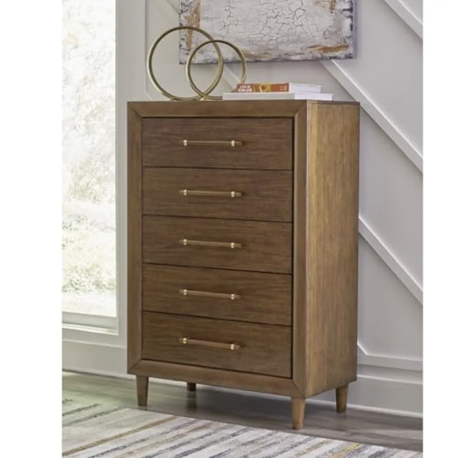 Mid-Century Modern 5 Drawer Tall Dresser view 2